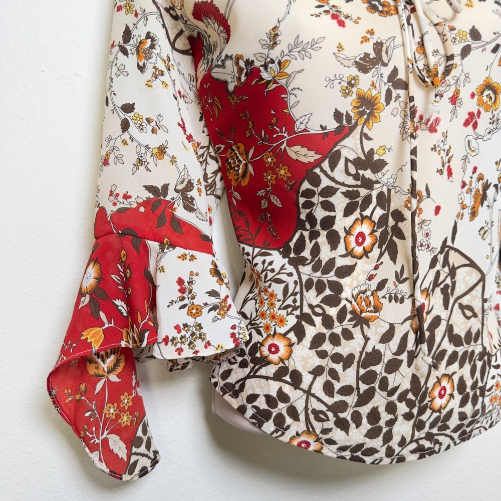 VTG‎ 90s Women Fairy Grunge Boho Top Large Patchwork Western Bell Flare Sleeve - Picture 11 of 12